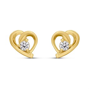 18ct Gold Plated Silver Vermeil White Topaz Heart Stud Earrings - M5153