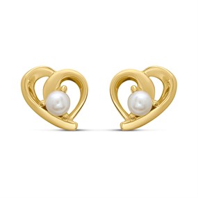 18ct Gold Plated Silver Vermeil Cultured Freshwater Pearl Heart Earrings - M5155