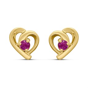 18ct Gold Plated Silver Vermeil Ruby Heart Stud Earrings - M5156