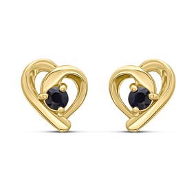 18ct Gold Plated Silver Vermeil Black Sapphire Heart Stud Earrings - M5158