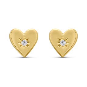 18ct Gold Vermeil CZ Heart Stud Earrings - M5202