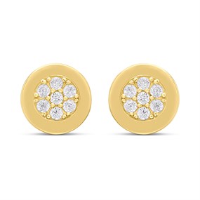 18ct Gold Vermeil CZ Disc Stud Earrings - M5203