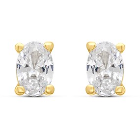 18ct Gold Plated Silver Vermeil CZ Oval Stud Earrings - M5220