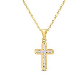 18ct Gold Vermeil CZ Cross And Chain - M6081