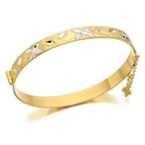 Rolled Gold Two Tone Butterfly And Flowers Hinged Bangle - M9350