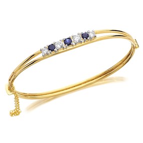 Rolled Gold Silver Cubic Zirocnia And Sapphire Bangle - M9381