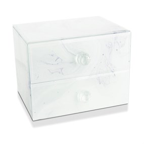 White Marble Design Glass Two Drawer Jewel Box - P56177