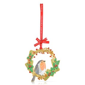 Tipperary Crystal 140561 Robin In Wreath Hanging Decoration - P6301