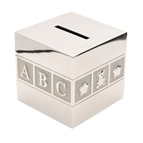 BM300 Bambino Silver Plated ABC/123 Cube Money Box - P75143