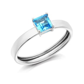 9ct White Gold Princess Cut Blue Topaz Ring - R0908