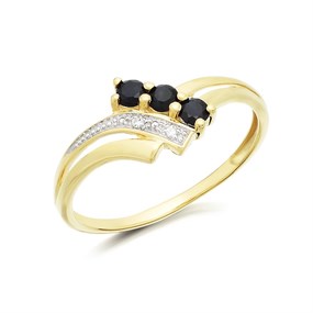 9ct Gold Two Colour Black Sapphire And Diamond Ring - EXCLUSIVE - R0910