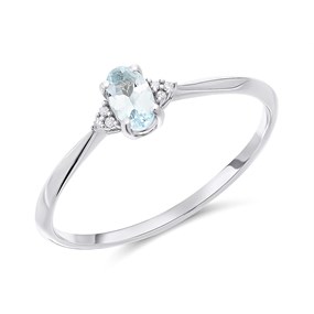 9ct White Gold Aquamarine And Diamond Birthstone Ring - March - R0956