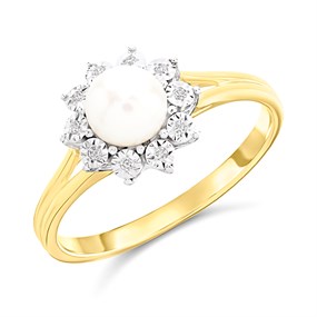 9ct Gold Diamond And Freshwater Pearl Starburst Ring - R0983