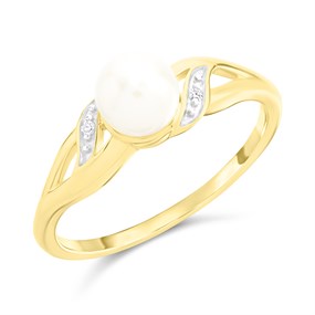 9ct Gold Diamond And Freshwater Pearl Ring - R0984