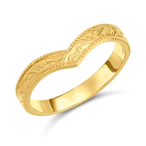 9ct Gold Patterned Wishbone Wedding Ring - 3mm - R1614