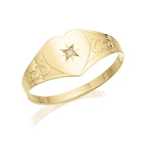 9ct Gold Heart Diamond Child's Signet Ring - R2520