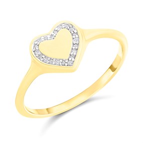 9ct Gold Diamond Set Halo Heart Signet Ring - R2522