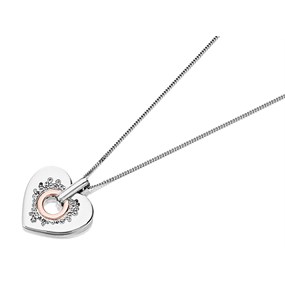Clogau Silver And 9ct Rose Gold White Topaz Heart Necklace - R48162