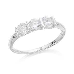 9ct White Gold Cubic Zirconia Trilogy Ring - R5935