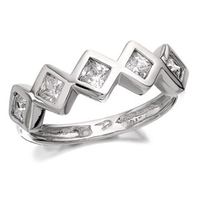 9ct White Gold Princess Cut Cubic Zirconia Ring - R5957