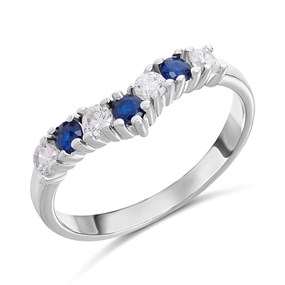 9ct White Gold Blue And White CZ Wishbone Ring - R5986
