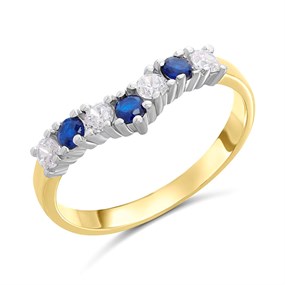9ct Gold Two Colour Blue And White CZ Wishbone Ring - R5987