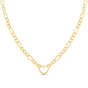 Aureus 9ct Bonded Gold On Sterling Silver Figaro Heart Necklet - 17in - R60014