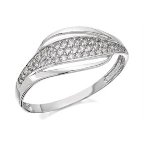 9ct White Gold Cubic Zirconia Wave Ring - R6519