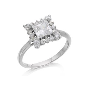9ct White Gold Cubic Zirconia Square Cluster Ring - R6529