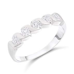 9ct White Gold Five Cubic Zirconias Wave Ring - R6546