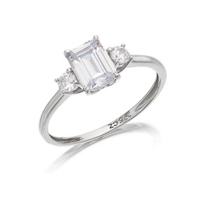 9ct White Gold Cubic Zirconia Three Stone Ring - R6558