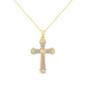 9ct Gold Two Colour Filigree Cross And Chain - R6610