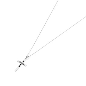 9ct White Gold Black Sapphire Cross And Chain - R6620