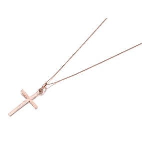 9ct Rose Gold Diamond Cut Cross And Chain - R6805