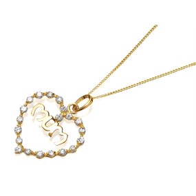 9ct Gold Cubic Zirconia Mum Heart Pendant And Chain - R6904