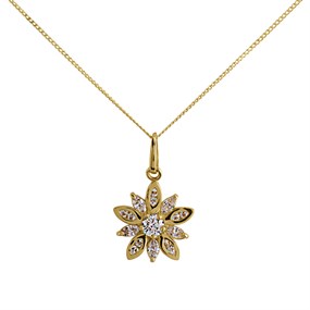 9ct Gold Floral Cubic Zirconia Necklace - R69114