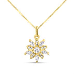 9ct Gold Floral Cubic Zirconia Necklace - R69120