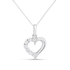 9ct White Gold CZ Heart Necklace - R69122