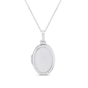9ct White Gold Oval Locket And Chain - R7233