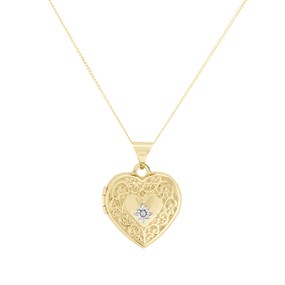 9ct Gold Diamond Filigree Heart Locket - R7264