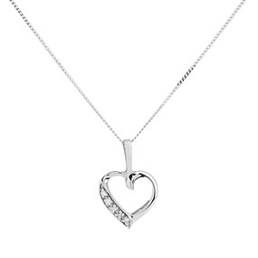 9ct White Gold Diamond Set Heart Necklace - R8104