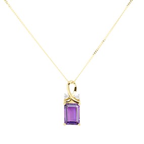 9ct Gold Amethyst And Diamond Necklace - R82114