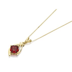 9ct Gold Double Swirl  Cushion Garnet Necklace - R8292