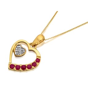 9ct Gold Ruby And Diamond Heart In A Heart Necklace - R8371