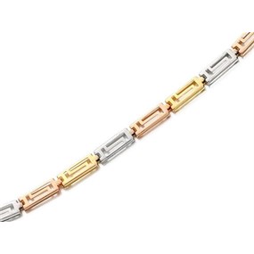 9ct Three Colour Gold 4mm Wide Greek Key Necklet - 16in - EXCLUSIVE - R9567