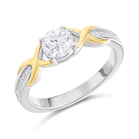 Night & Day Silver And 9ct Gold Kiss CZ Ring - R9902