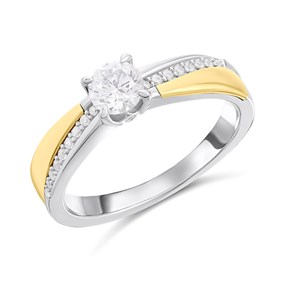 Night & Day Silver And 9ct Gold Diagonal CZ Ring - R9903