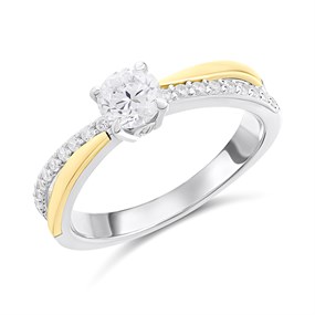 Night & Day Silver And 9ct Gold Taper Diagonal CZ Ring - R9905