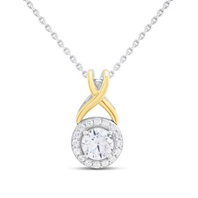 Night & Day Silver And 9ct Gold Halo Kiss CZ Necklet - R9961