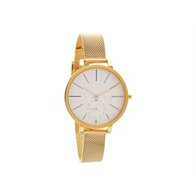 Skagen SKW2436 Gold Tone Stainless Steel Pale Cream Dial Mesh Strap Watch - W06192